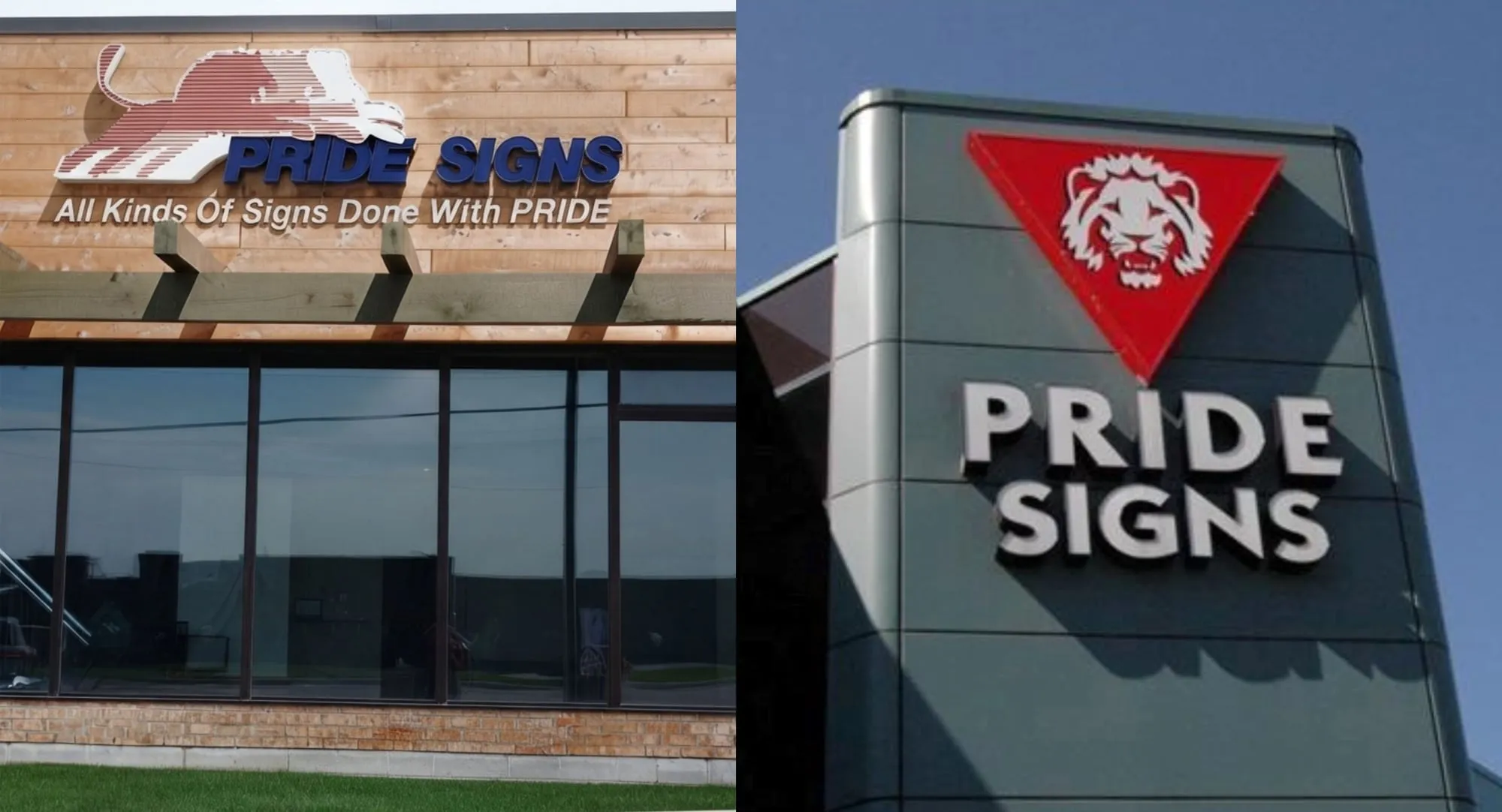 The original Pride Signs storefront and triangle wordmark before the rebrand