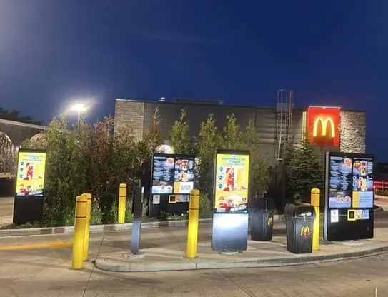 Digital drive-thru menu boards at a McDonald’s restaurant