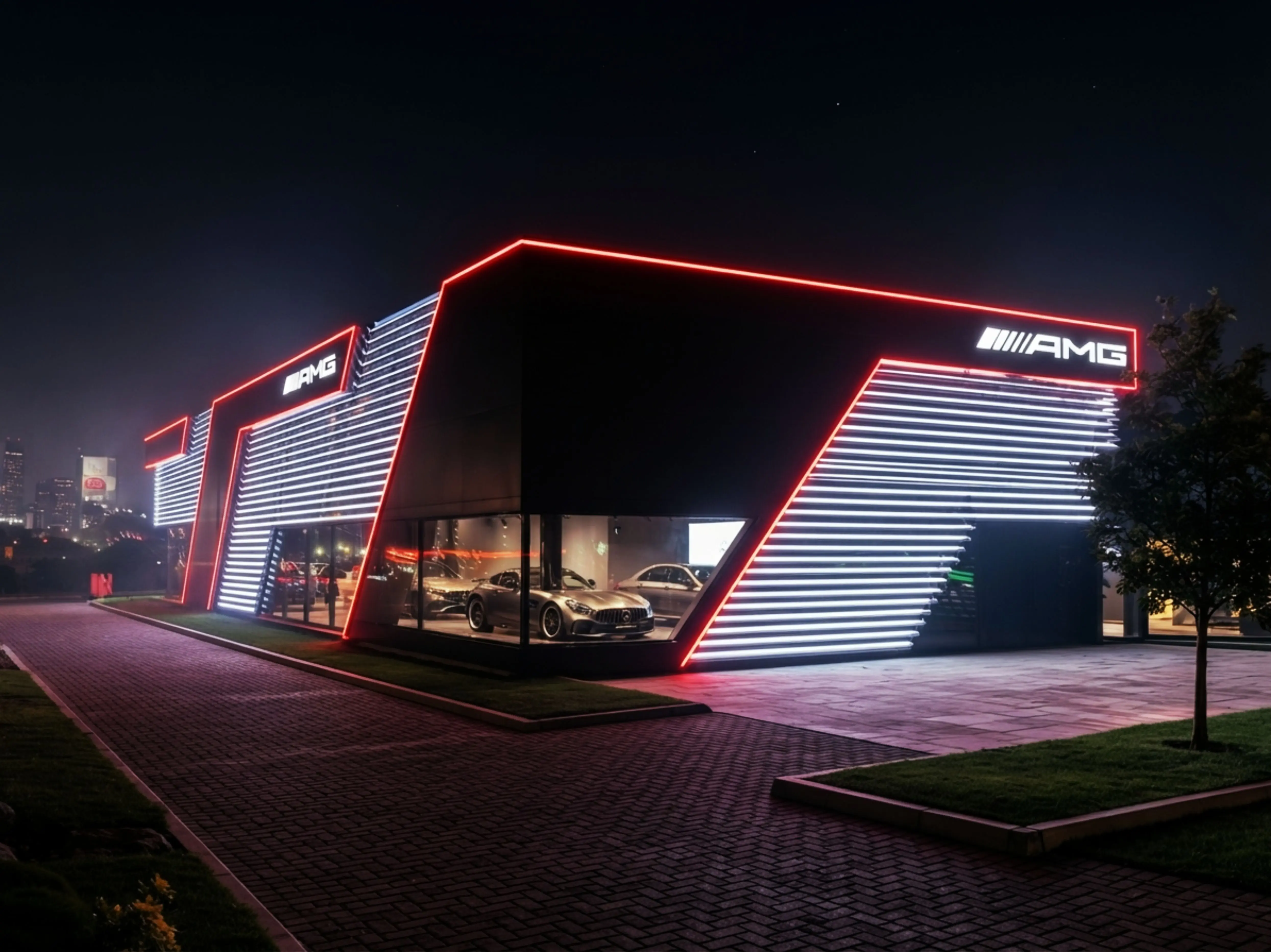 Completed Mercedes-Benz dealership frontage