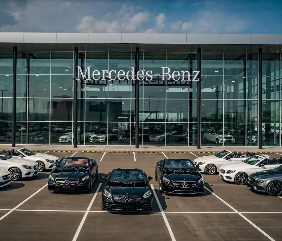 Glass façade of the flagship Mercedes-Benz dealership in Montréal