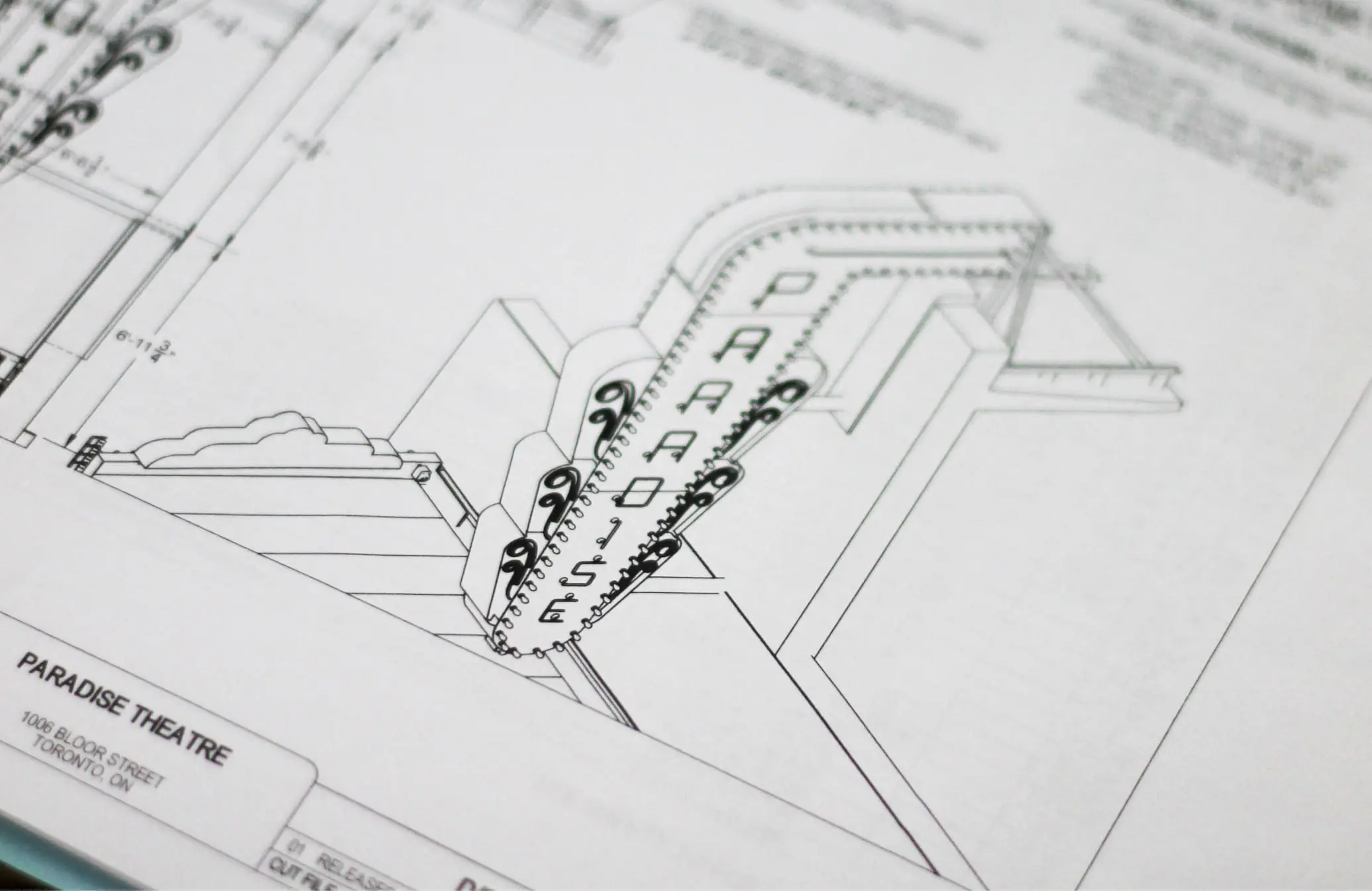 Engineered shop drawing of the Paradise Theatre sign prepared for municipal submission